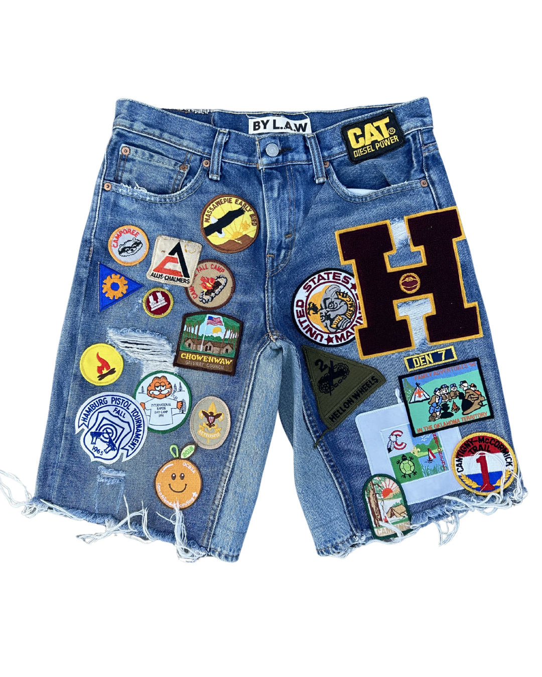 Double Sided Medium Wash Patchwork Shorts