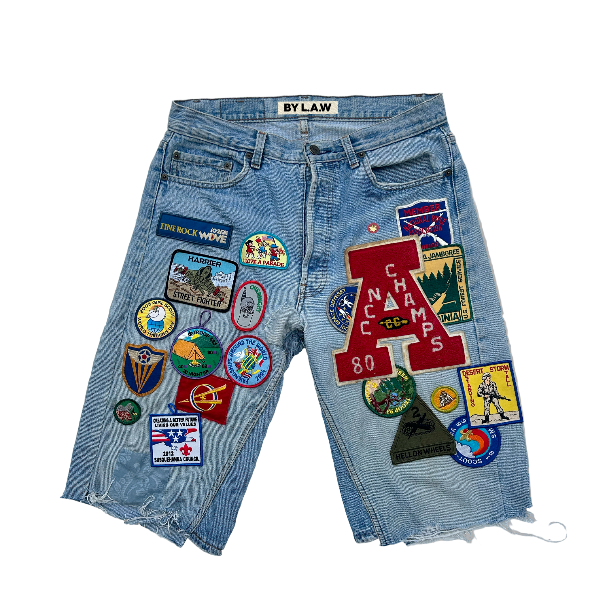 Double Sided Light Wash Patchwork Shorts