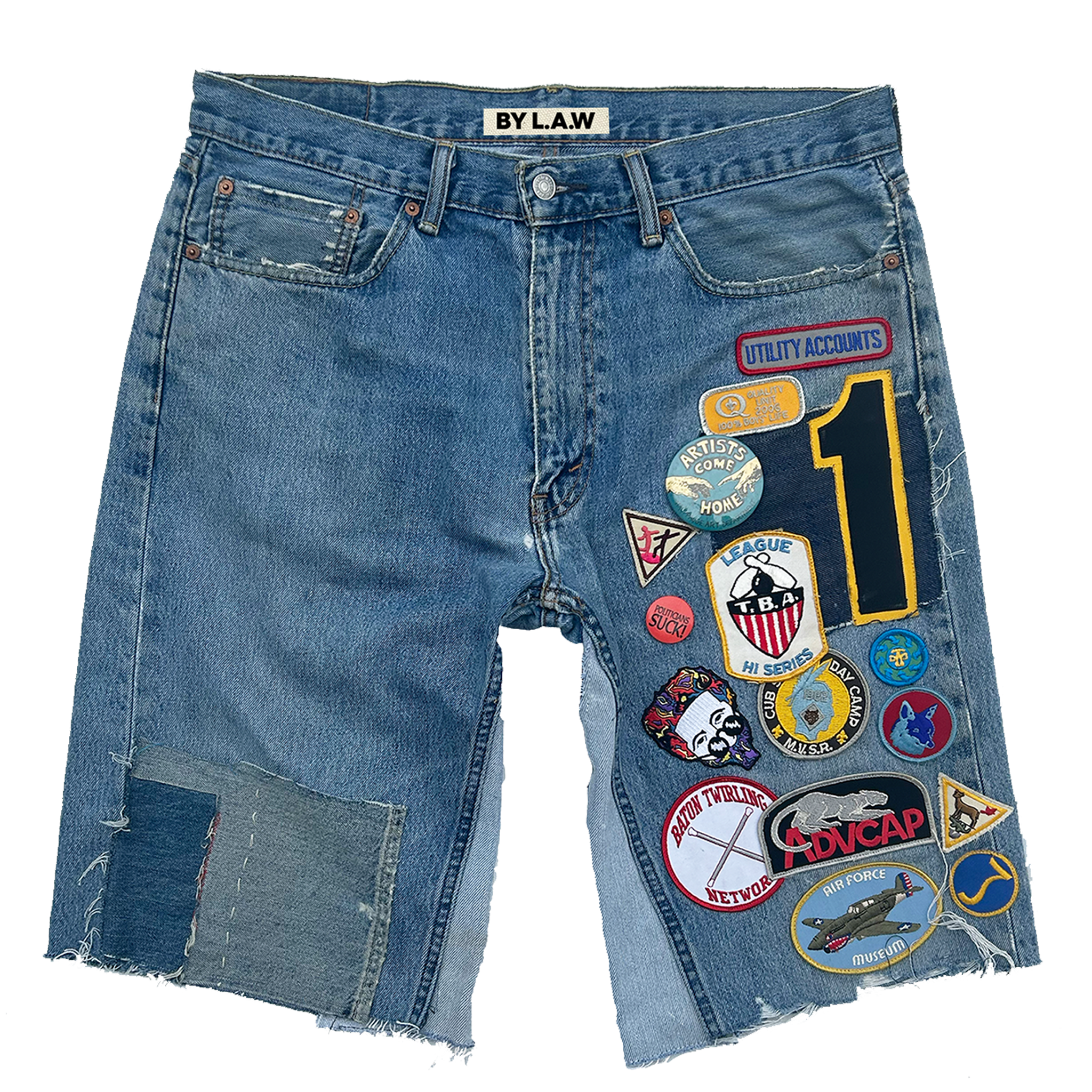 Single Sided Light Wash Patchwork Shorts