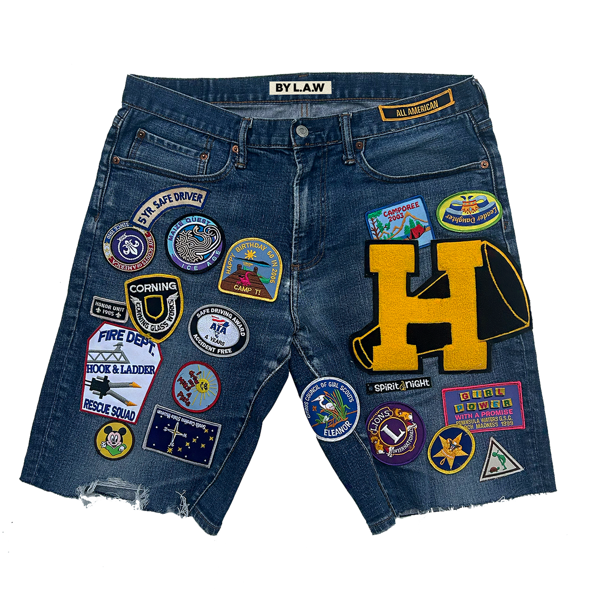 Double Sided Dark Wash Patchwork Shorts